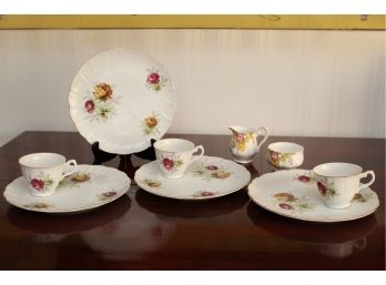 Painted Porcelain Luncheon Set With Sugar And Creamer