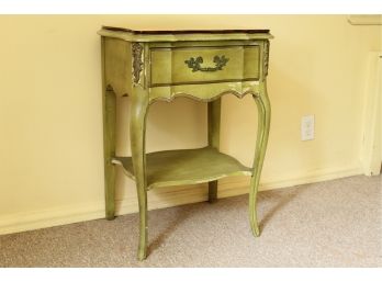 Green Painted Side Table With Removable Mirrored Top For Restoration 20 X 16.5 X 29