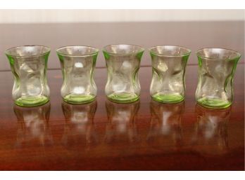 Five Emerald Green Small Juice Glasses