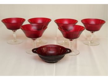 Set Of Six Ruby Red Champagne Glasses (Chipped, View Photos)