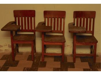 Trio Of Old Wooden Student School Desks Perfect For Homeschooling 18 X 24 X 31