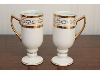 Vintage Royal Crown Pedestal Gold Trim Coffee Cups