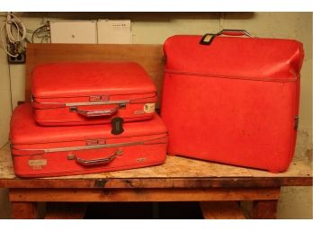 Set Of Vintage Patent Red Leather Luggage