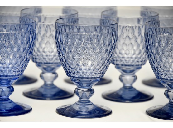 Set Of 12 Villeroy & Boch Blue Glass Goblets