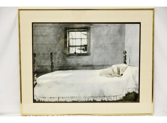 Andrew Wyeth Master Bedroom Sleeping Dog On Bed Framed Print 30 X 24