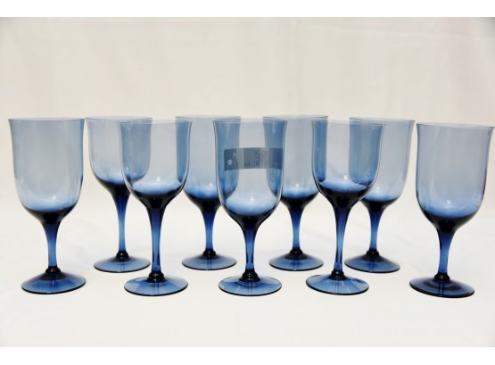 Lot Of 9 Blue Glass Wine Glasses