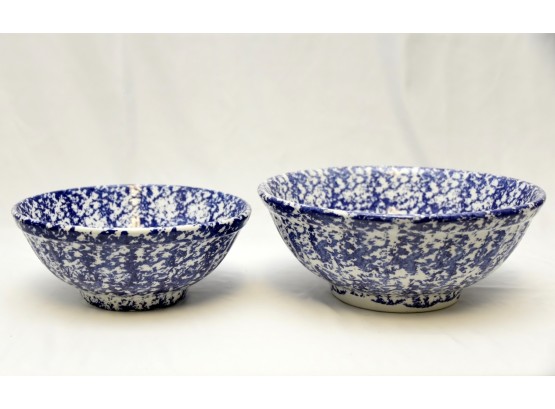 Pair Of Large Blue Serving Bowls Made In Italy