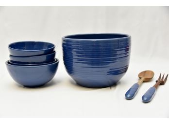 Royal Barum Ware Ceramic Blue Salad Set