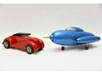 Vintage Wooden Toy Car & Airplane By Christian Poumeyrol