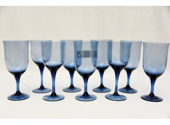Lot Of 9 Blue Glass Wine Glasses