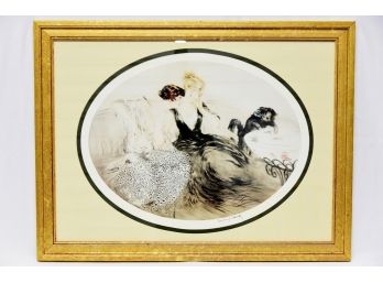 Louis Icart Two Women With Cat Framed Print Under Glass 33 X 25