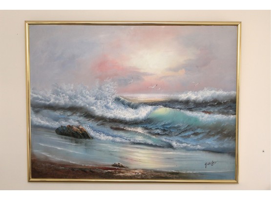 'Crashing Waves' By H. Gailey Large Oil On Canvas 50 X 37