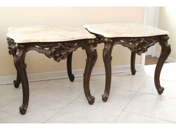 Matching Marble Top Italian Rococo End Tables 27 X 27 X 23