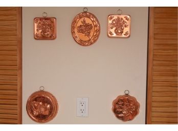 Five Copper Kitchen Mold Wall Decor Pieces