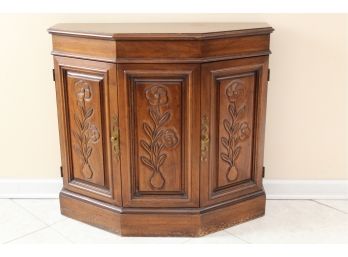 Carved Thin Oak Entry Table/Bar Cabinet 32 X 12 X 29