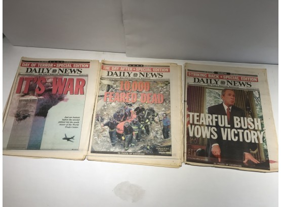 6 VINTAGE NEWS PAPERS FROM SEPTEMBER 2001