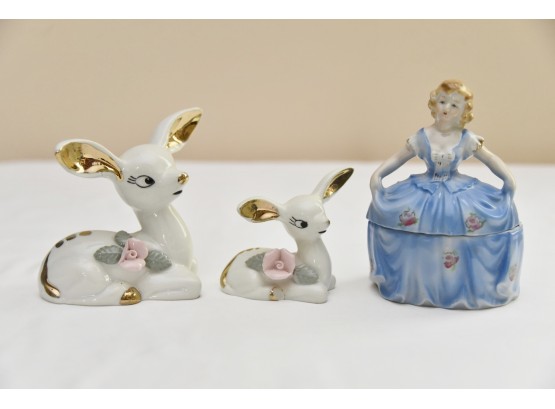 Figurine Lot - Deer And Trinket Lady - #65