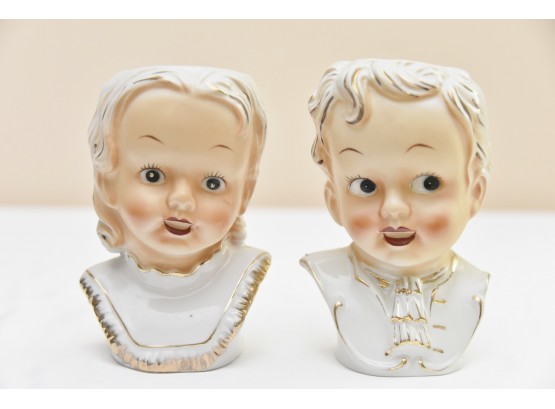 Pair Of White With Gold Trim Figurines - #42