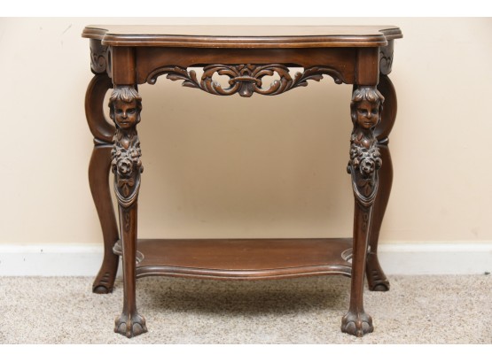 Carved Wood Cherub Ball And Claw Footed Console Table - 26' X 13' X 24'