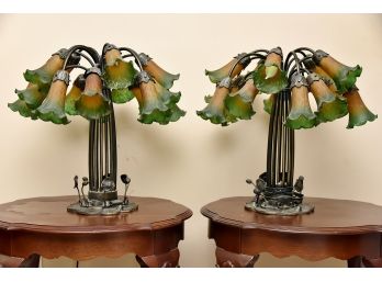 Spectacular Pair Of 15 Light Trumpet Flower Lamps - 23'W X 22'H