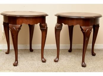 Pair Of Ethan Allen Oval Scalloped Side Tables - 22' X 28' X 23'
