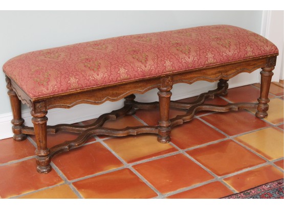 Antique Walnut Carved Bench Recently Reupholstered