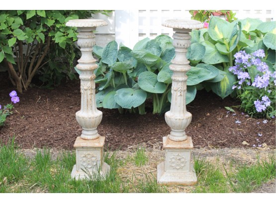 Fantastic Large Pair Cast Iron Candle Stands Rusty White Gorgeous 27' Tall