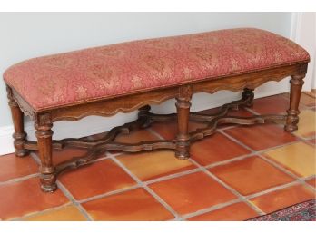 Antique Walnut Carved Bench Recently Reupholstered