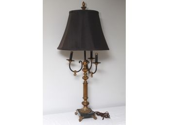 Antique Three Light Table Lamp With Silk Shade 42' Tall