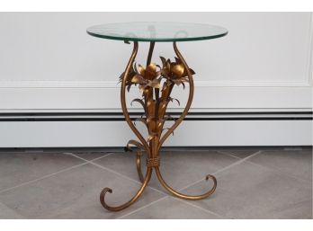 Gold Painted Side Table With Glass Top