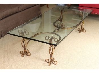 Antique Wrought Iron Coffee Table With Beveled Glass Top 64 X 30 X 16