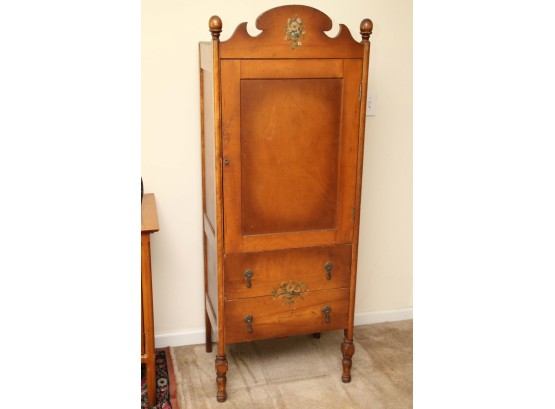 Antique Armoire With Hand Painted Flower Motif & Rabbit Knob Pulls 24 X 18 X 64.5