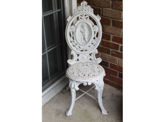 Vintage White Cast Iron Figural Garden Chair 15 X 12 X 37