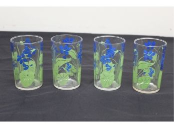 Set Of 4 Vintage Floral Juice Glasses