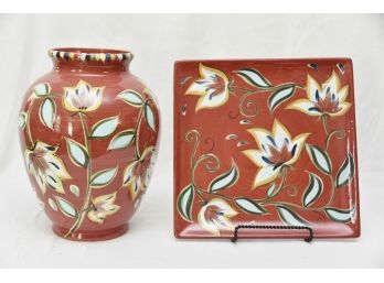 Large 'Southern Living' Vase & Display Plate By Gail Pittman