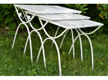 White Wrought Iron Nesting Tables Set 1 (Vine Leaf Side)