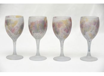 Set Of 4 Hand Painted Wine Glasses