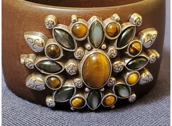 Wood And Semi Precious Stone Cuff Bracelet