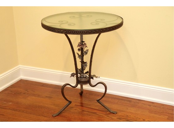Wrought Iron Side Table With Frosted Glass Top 24.5 X 29