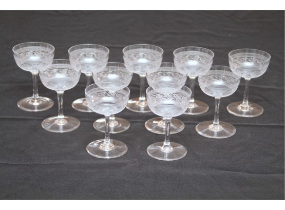 Eleven Etched Cordial Glasses (#22)