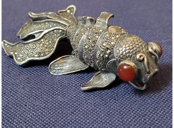 Marcasite Silver Fish Swivel Brooch Jewelry Lot 25