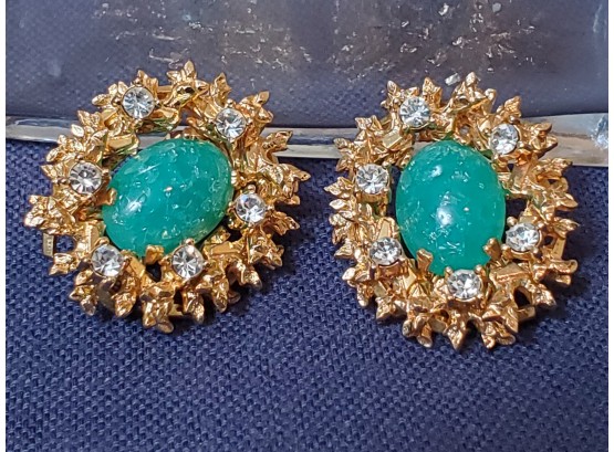 Semi Preciuos Blue/green Stone With CZ Earrings Jewelry Lot 14