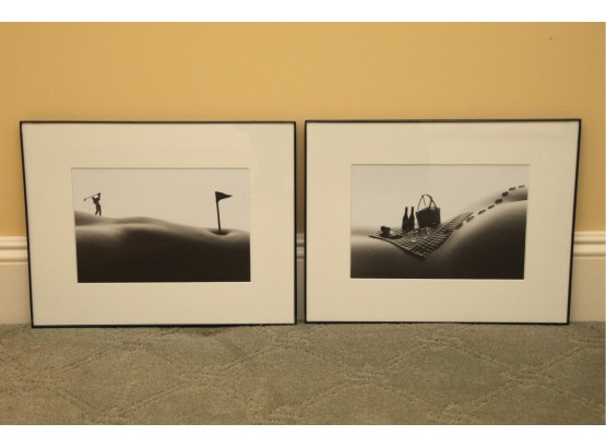 Pair Of Black And White Body Scape Framed Pictures 14 X 11