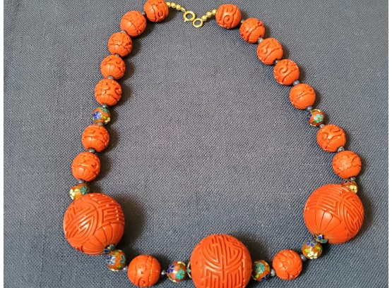 Cinnabar Cloisonné Bead Necklace Jewelry Lot 51