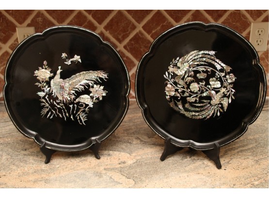 Asian Birds Of Paradise Mother Of Pearl Black Platters