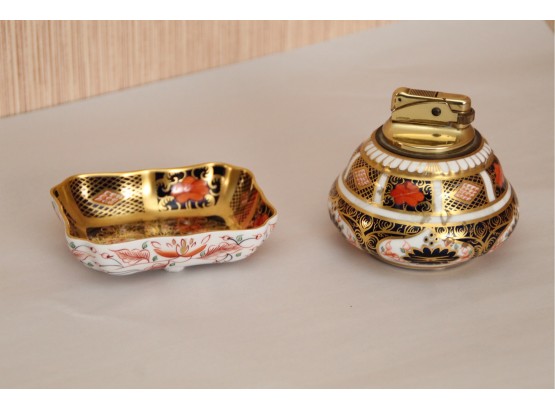 Royal Crown Derby Ashtray And Lighter Set