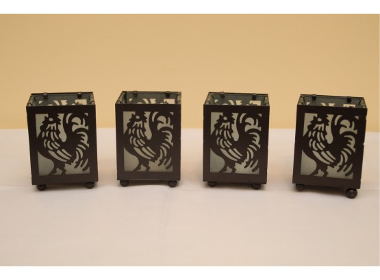 Four Tiger Lily Rooster Votive Candle Holders