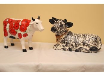 Pair Of Lovely Cow Figurines One Bank