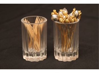 Tiffany Crystal Toothpick Holders With Sterling Toothpicks