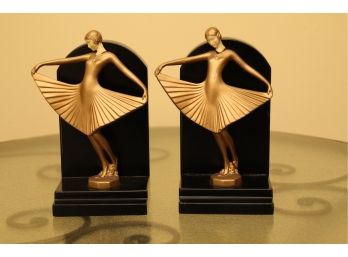 Pair Of Erte Style Brass And Marble Bookends
